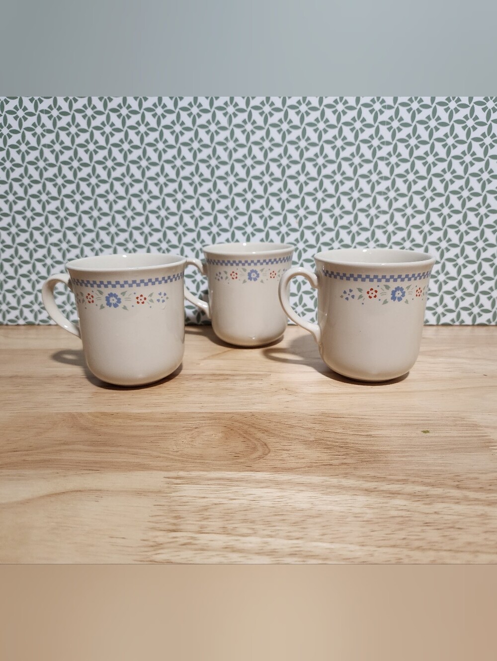 Cream Floral Corningware Ceramic Mugs - Set of 3